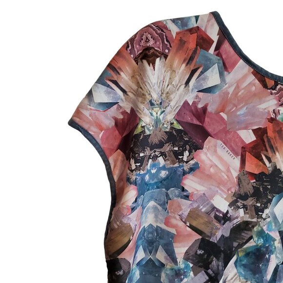 Ted Baker Artsy Abstract Multicolor Short Sleeve Lyocell Blouse Size 4 - Picture 4 of 13